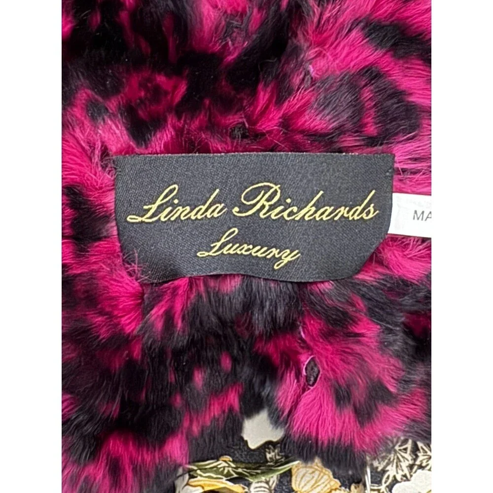 Linda Matthews real rabbit fur ruffle scarf pull through style fuchsia & Black
